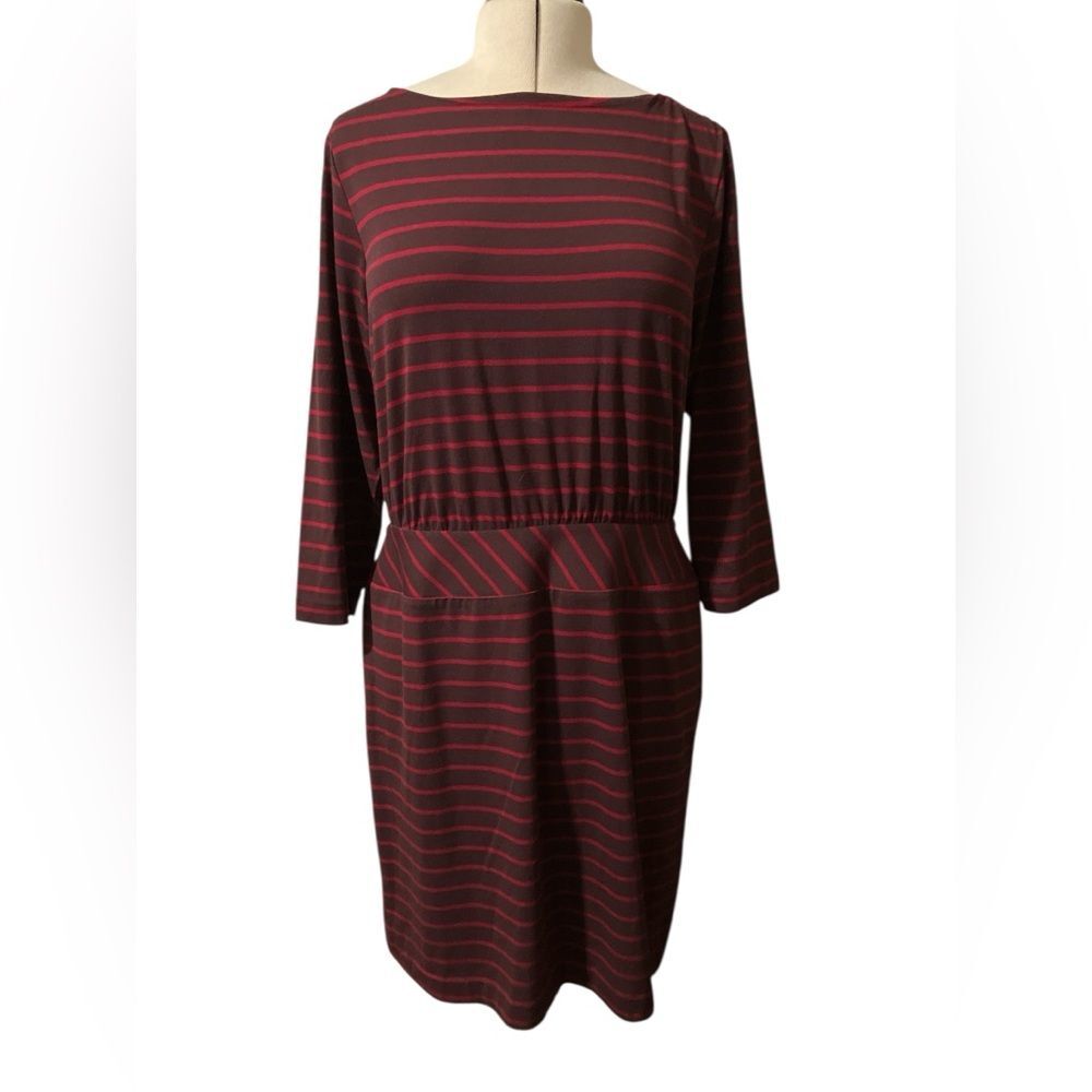 LL Bean Signature Dress Size 16 Boat Neck Stripes Fall